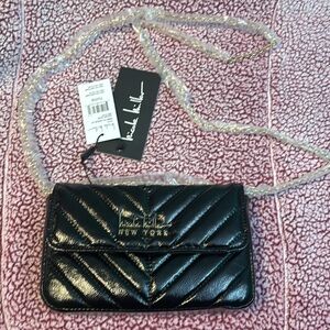 Nicole Miller New York~NWT Perfect black quilted bag w/ gold hardware and chain